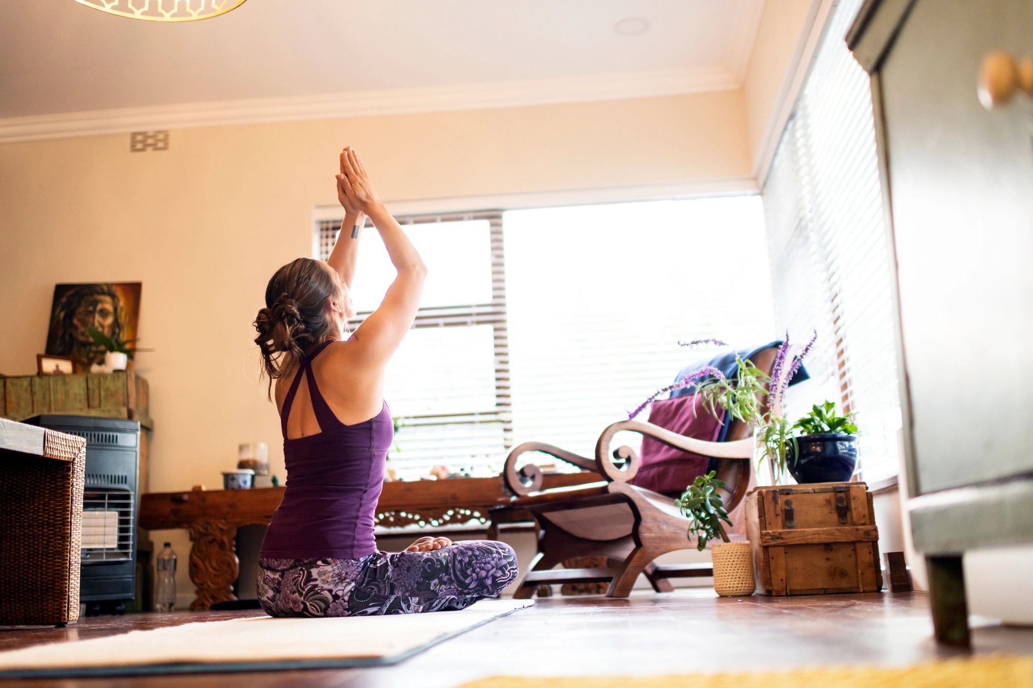 Woman in prayer pose during yoga practice