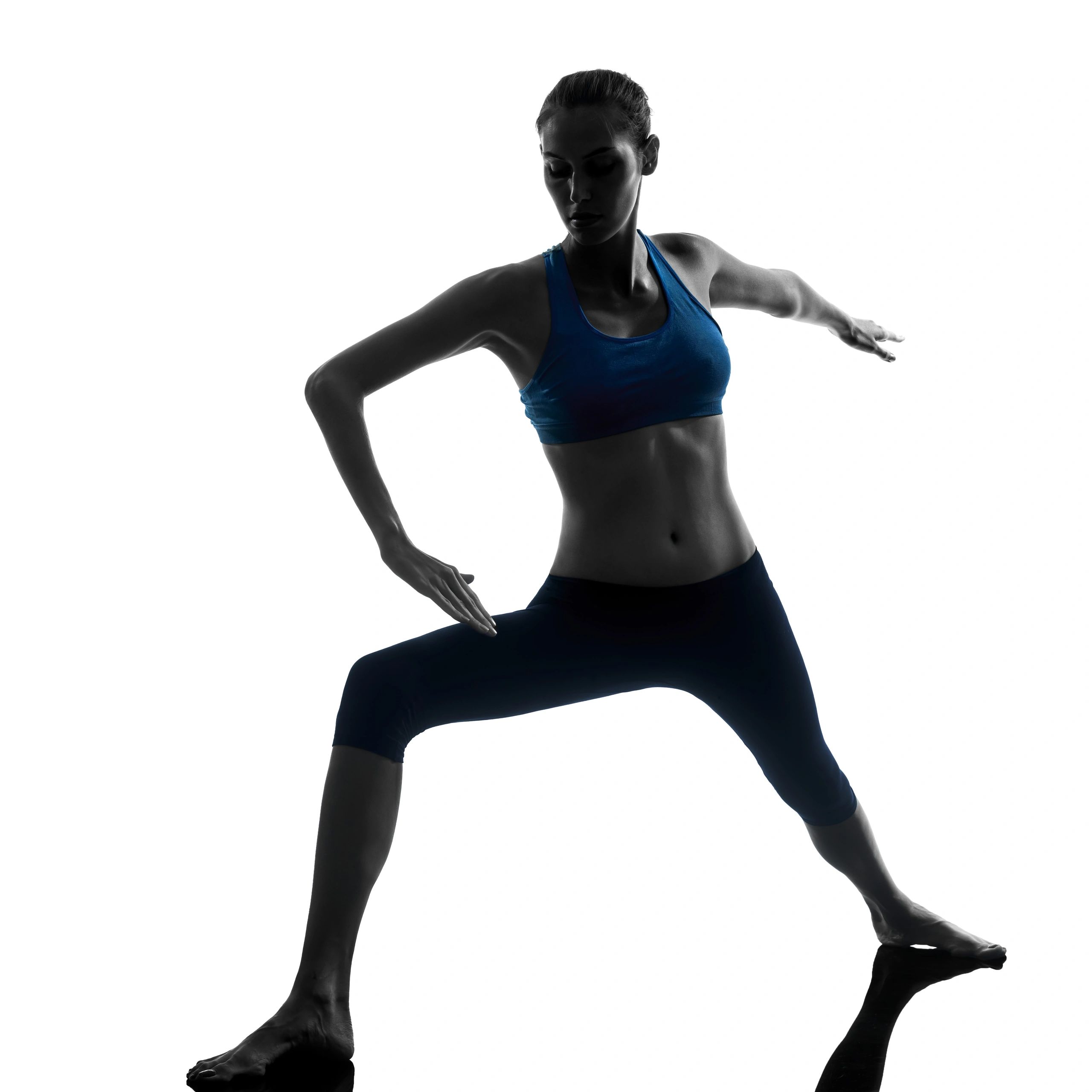 Yoga instructor in warrior pose portrait