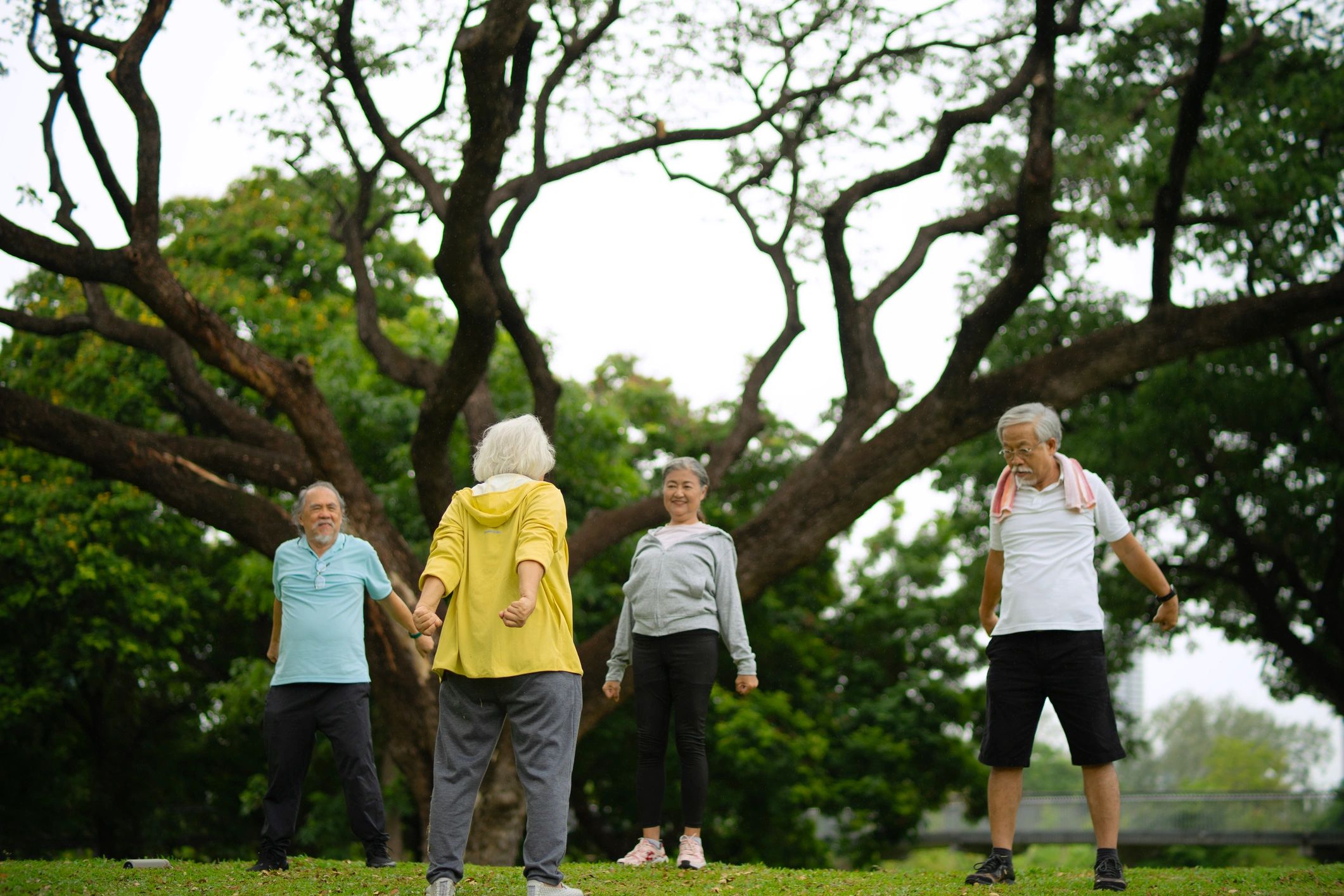 Students stretching together in a guided yoga session